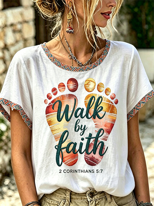 Women's Christian Walk By Faith Print Polo