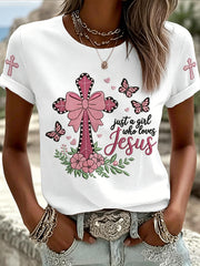 Women's Just A Girl Who Loves Jesus Print Casual Tee