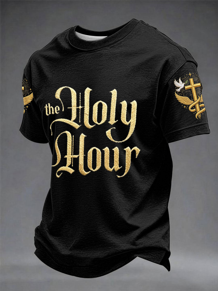 Men's"The Holy Hour" Art Embroidery Print Unisex Casual T-shirt