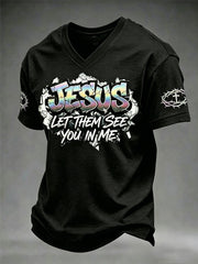 Men's Christian Jesus Cross Short Sleeve V-neck T-shirt