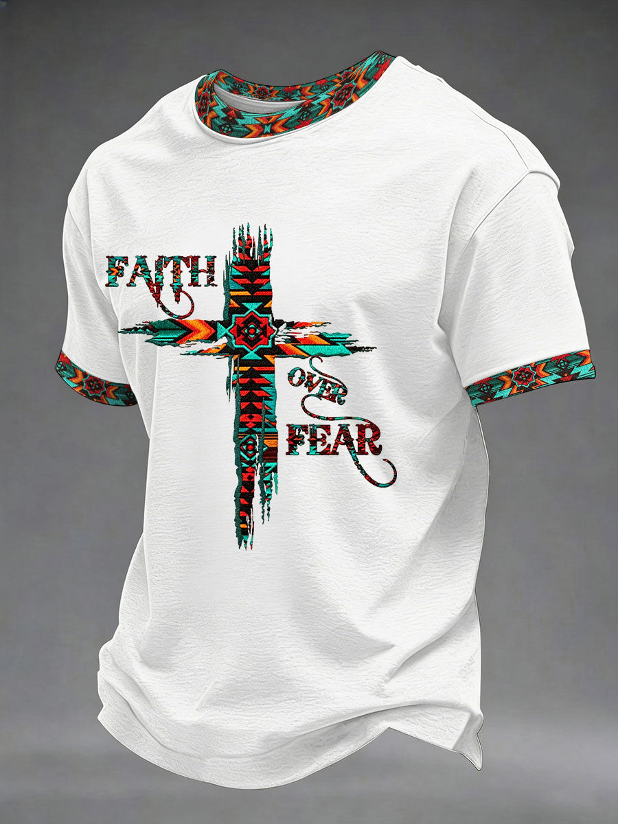 Men's Faith Over Fear Printed Casual T-Shirt