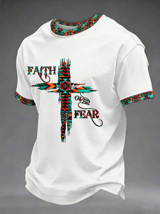 Men's Faith Over Fear Printed Casual T-Shirt