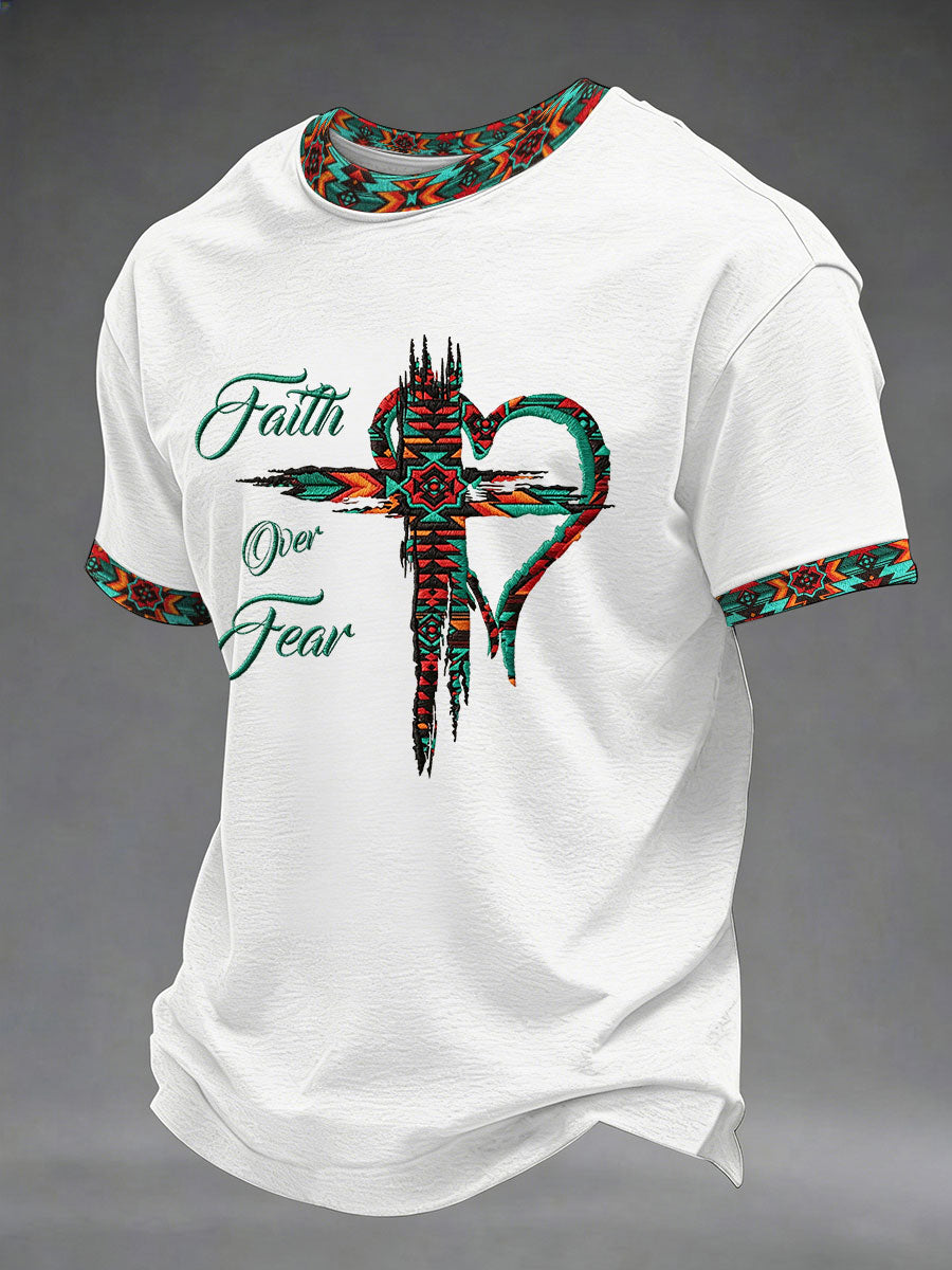 Men's Faith Over Fear Printed Casual T-Shirt