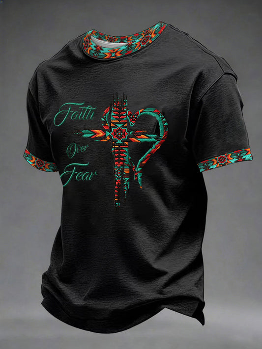 Men's Faith Over Fear Printed Casual T-Shirt
