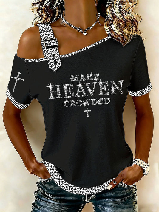 Women's Make Heaven Crowded Rhinestone Print Casual T-Shirt