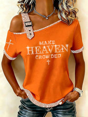 Women's Make Heaven Crowded Rhinestone Print Casual T-Shirt
