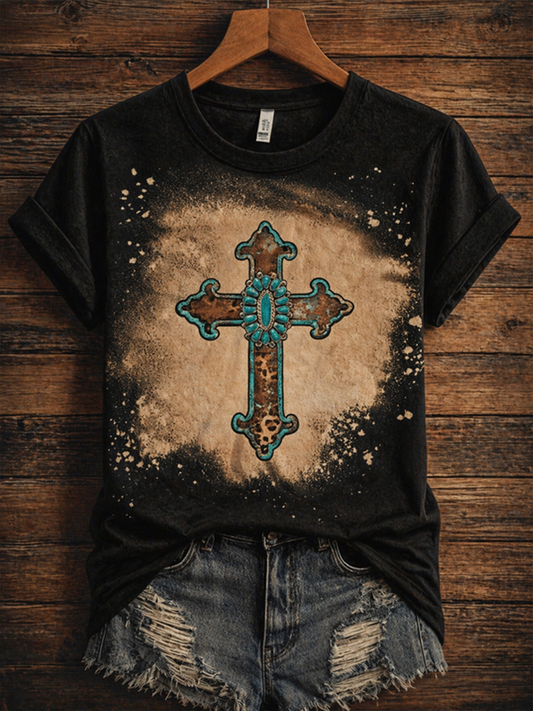 Women's Western-style faith print short-sleeved T-shirt