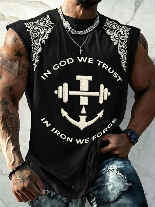 Men's “In God We Trust In Iron We Force” Christian Fitness Casual unisex vests