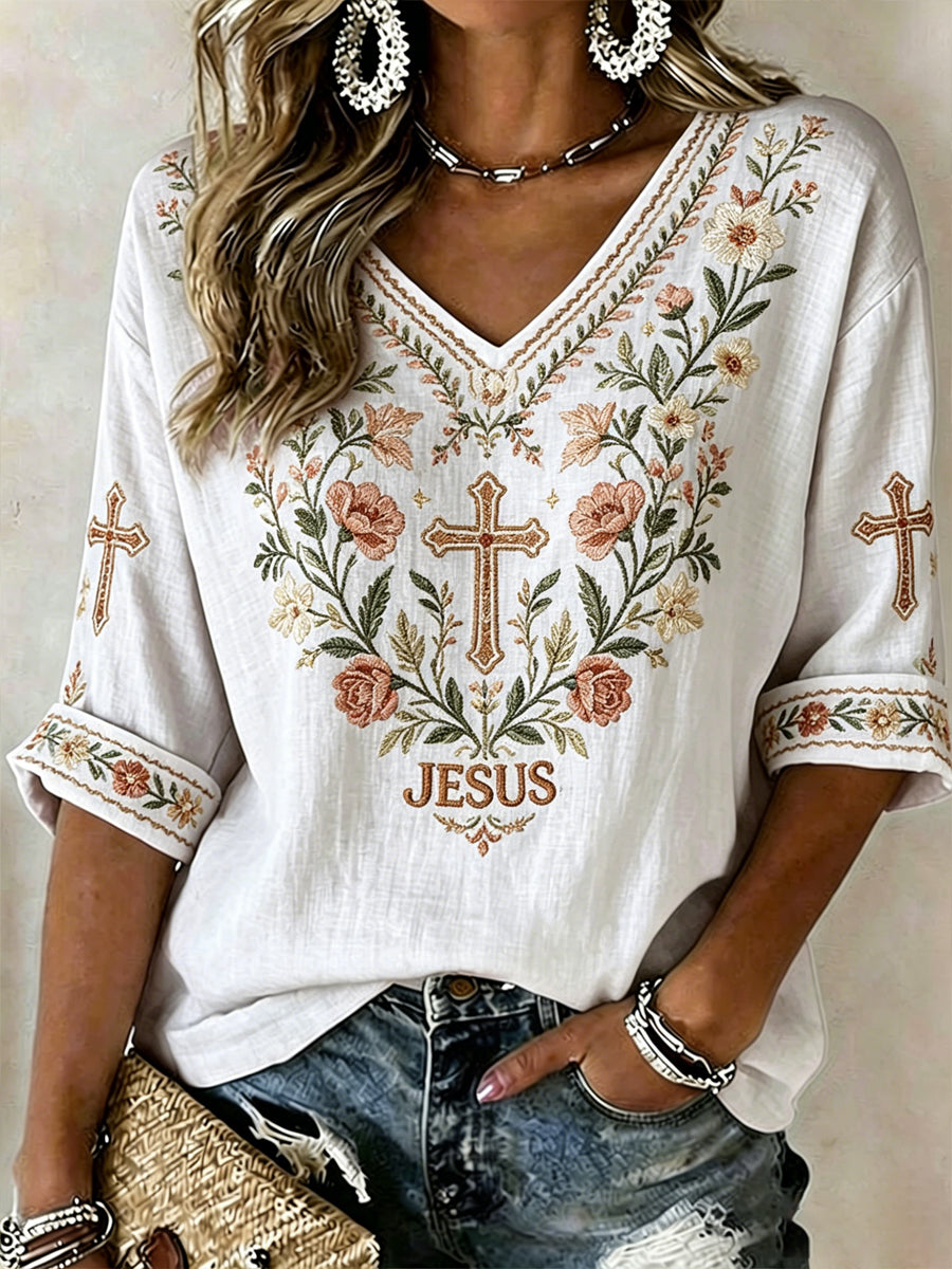 Women's JESUS Print Casual T-shirt