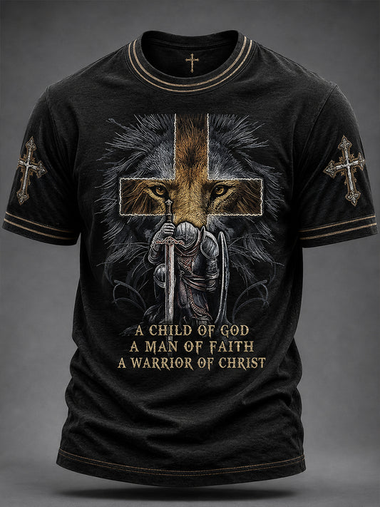 Men's Christian Man of Faith Lion and Cross Short Sleeve T-shirt