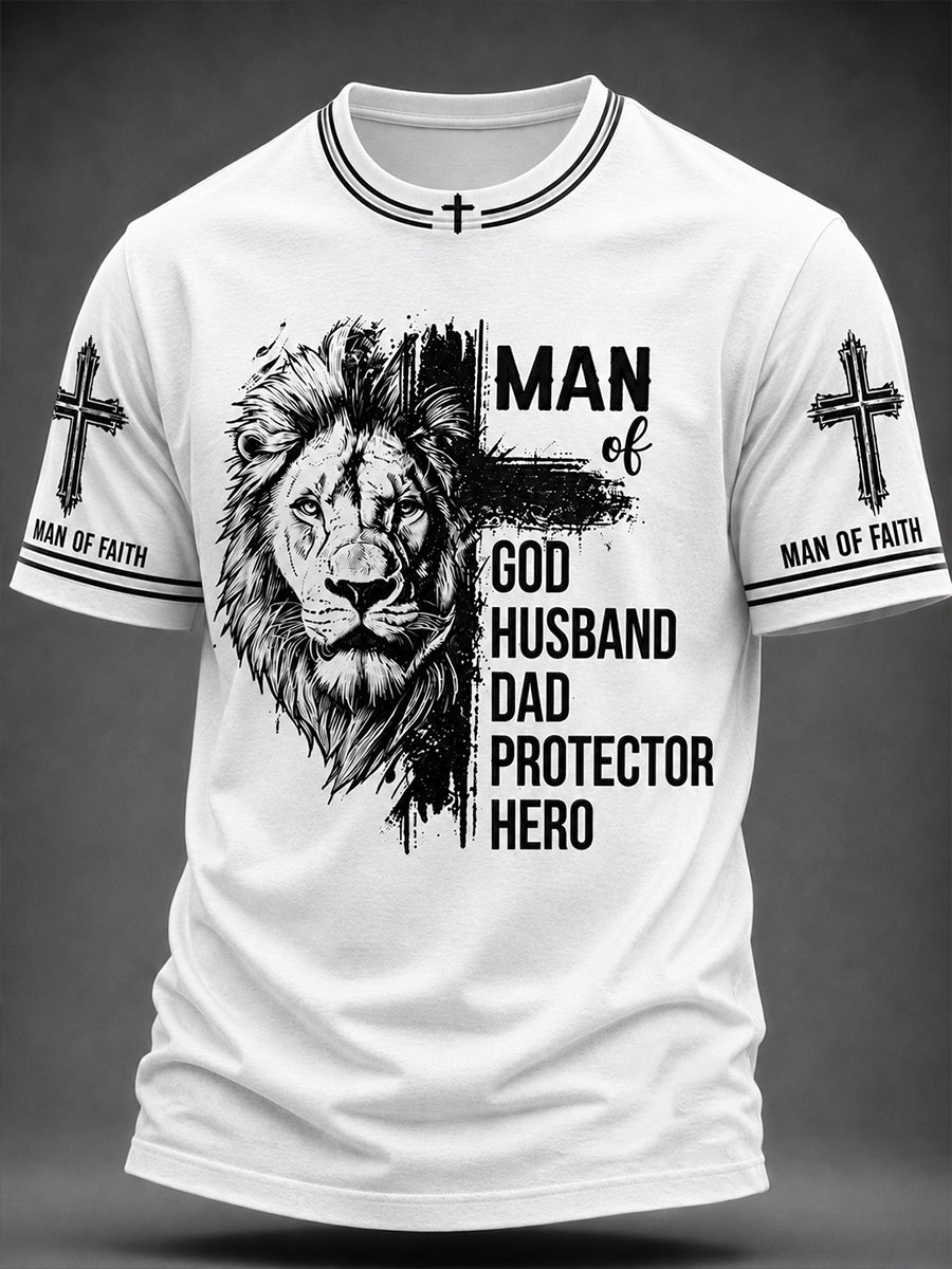 Men's Christian Man of Faith Lion and Cross Short Sleeve T-shirt