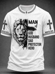 Men's Christian Man of Faith Lion and Cross Short Sleeve T-shirt