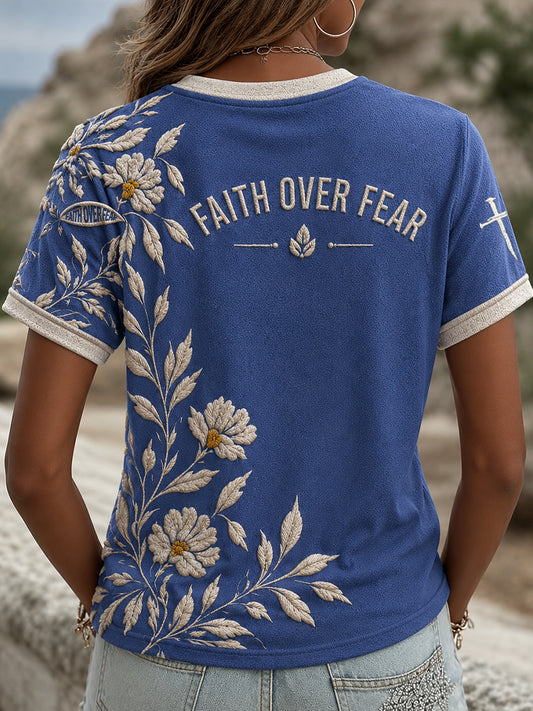 Women's Christian  Faith Over Fear Cross Short Sleeve T-shirt