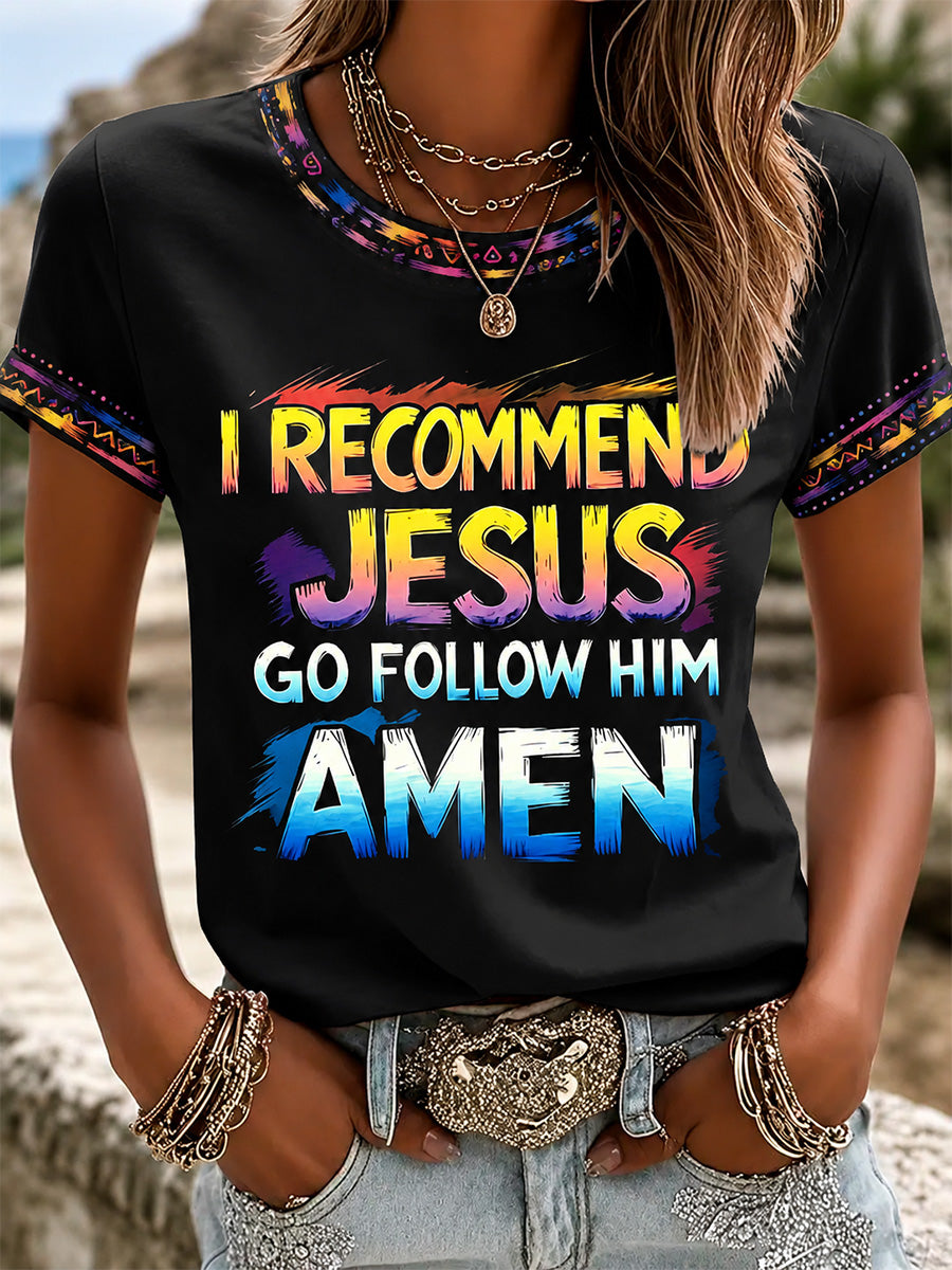 Women's Christian Cross Print Casual Tee