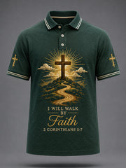 Men's Christian Walk By Faith Print Casual Polo