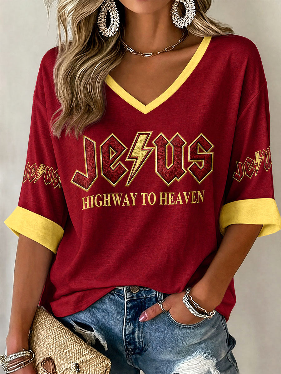 Women's Jesus Print Casual T-Shirt