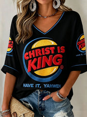 Women's "Christ Is King" V-Neck T-Shirts
