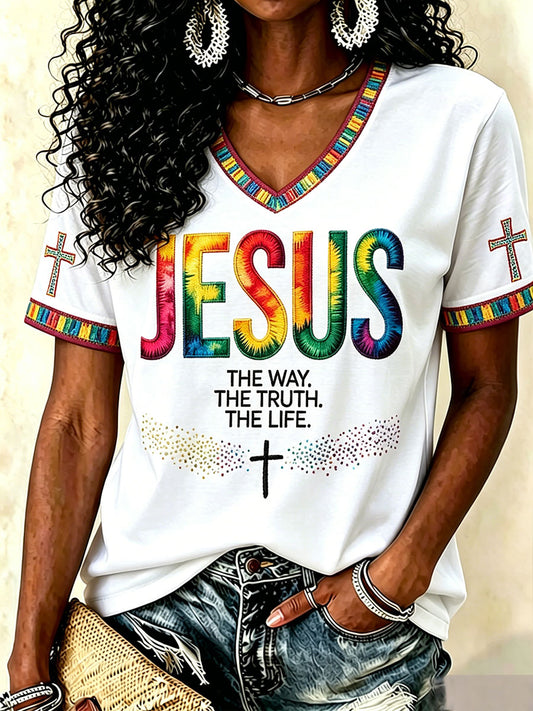 Women's Jesus John 14:6 V-Neck T-Shirts