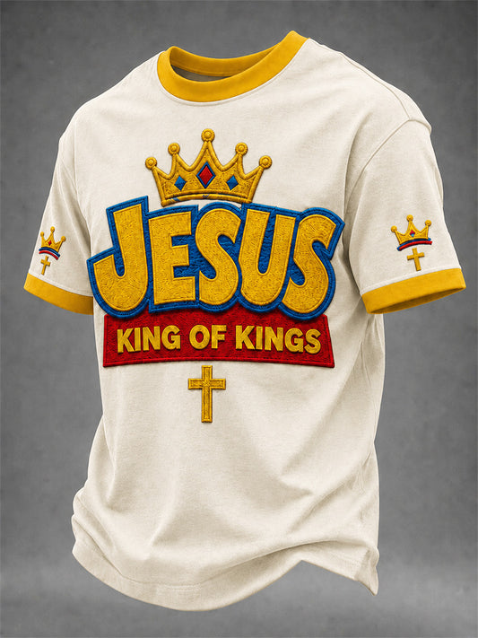 Men's Jesus King Of Kings Print Casual Tee