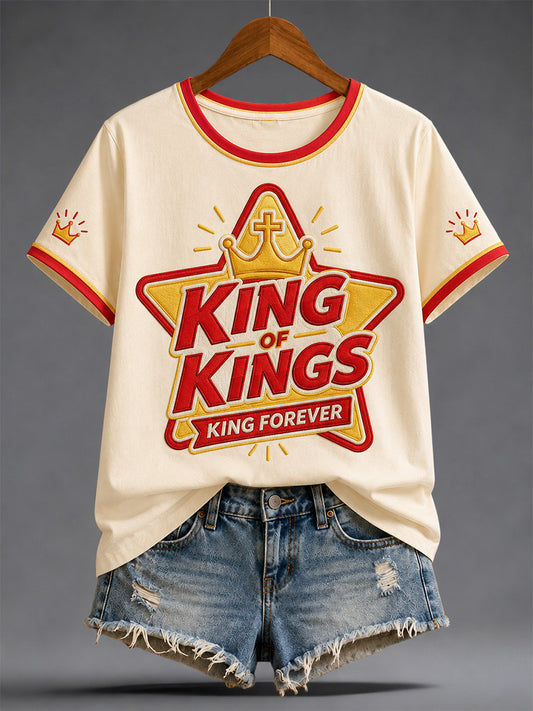 Women's  Funny Christian Jesus King Of Kings Print Casual Tee