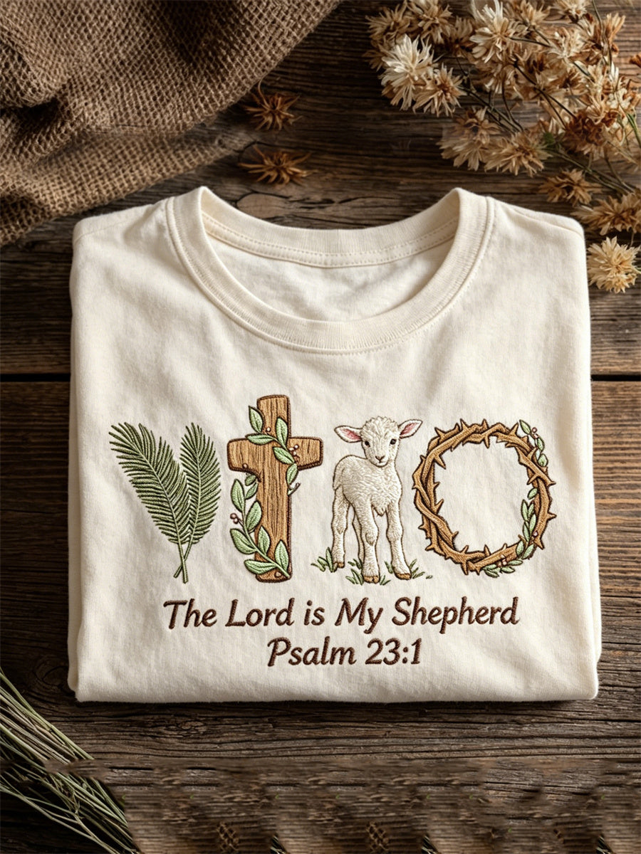 Women's The Lord is My Shepherd Sheep & Cross Print short-sleeved T-shirt