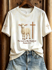 Women's The Lord is My Shepherd Sheep & Cross Print short-sleeved T-shirt