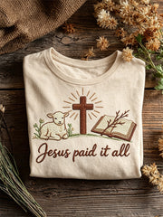 Women's Jesus Paid It All Sheep & Cross Print short-sleeved T-shirt