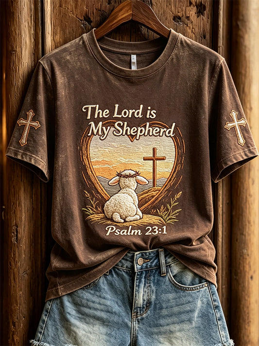 Women's The Lord is My Shepherd Sheep & Cross Print short-sleeved T-shirt
