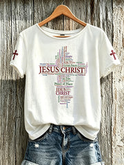Women's Faith Pattern Printed Leisure Round Neck Short Sleeve T-shirt