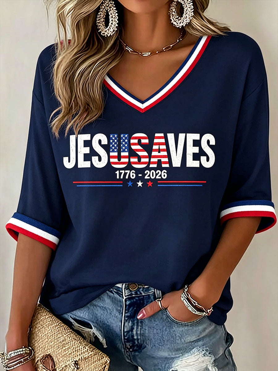 Women’s 'Jesus Saves USA' V-Neck T-Shirts