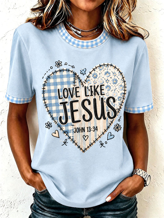 Women's Love Like Jesus Plaid Print Casual Tee