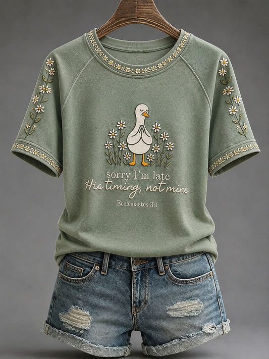 Women's 'Sorry I'm Late' Print Casual T-Shirt