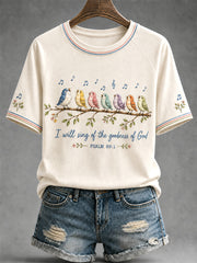 Women's  I Will Sing Of The Goodness Of God Psalm 89:1 Christian Bird Print Casual Tee