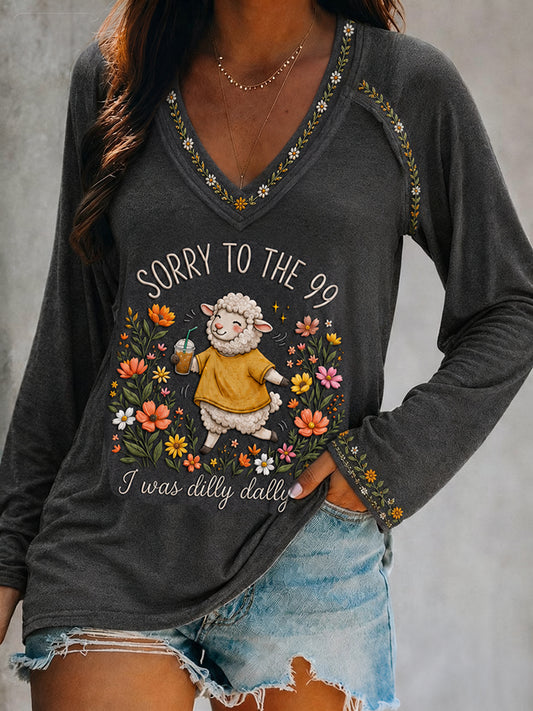 Women's Funny Christian I Was Dilly Dallying Double Layer Neck Long Sleeve T-Shirt