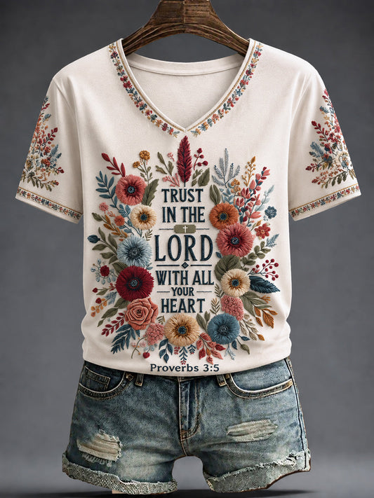 Women's Faith Printed V-neck T-shirt
