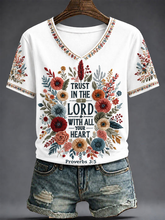Women's Faith Printed V-neck T-shirt