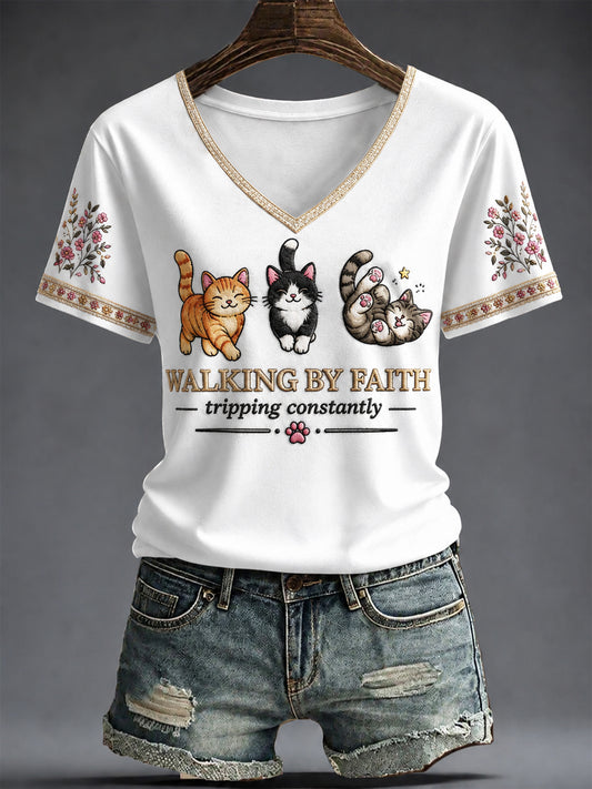 Women's Faith Printed V-neck T-shirt