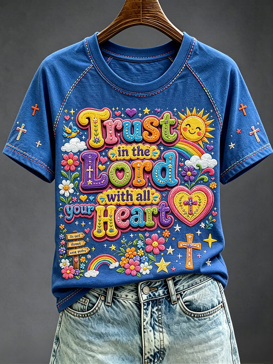 Women's VIntage Faith Base Round Neck Short Sleeve T-shirt