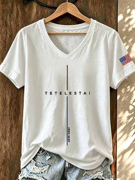 Women's Tetelestai John 19:30 Printed V-neck T-shirt