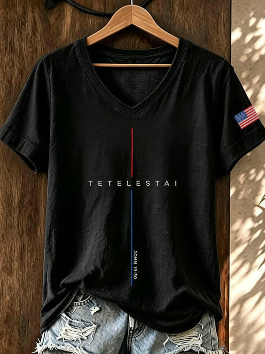 Women's Tetelestai John 19:30 Printed V-neck T-shirt