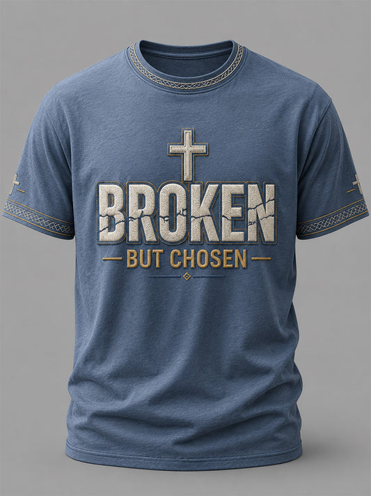 Men's Christian Cross Broken But Chosen Print Casual Tee