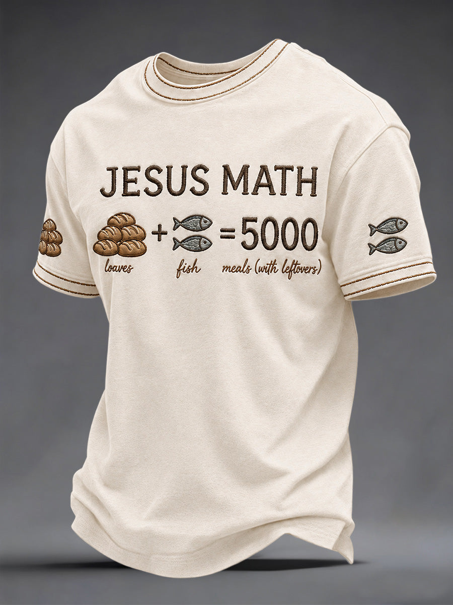 Men's Jesus 2 Fishes 5 Breads 5000 Chosen Against The Current Print Casual Tee