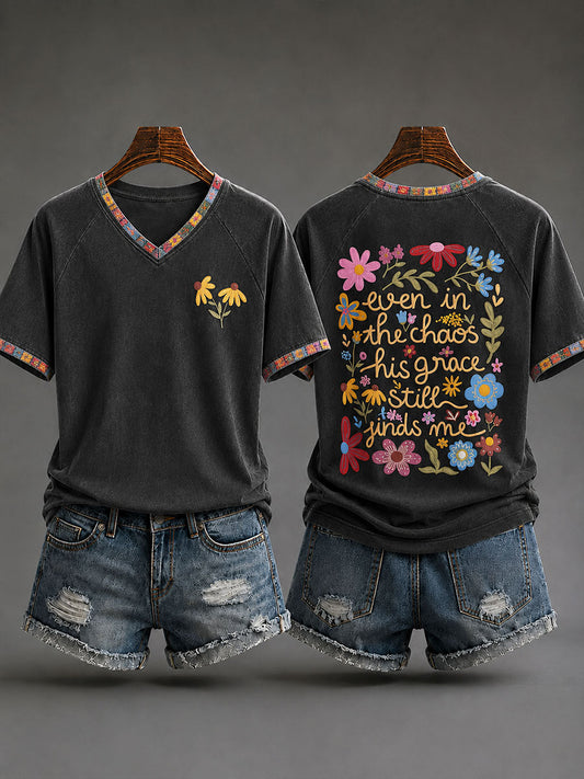 Women's "Even in the Chaos His Grace Finds Me" Casual T-shirt