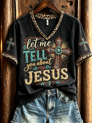 Women's Vintage Let Me Tell You About My Jesus Western Print short-sleeved T-shirt