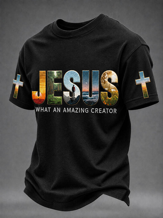Men's "Jesus:What An Amazing Creator" Christian Faith Print Casual T-Shirt