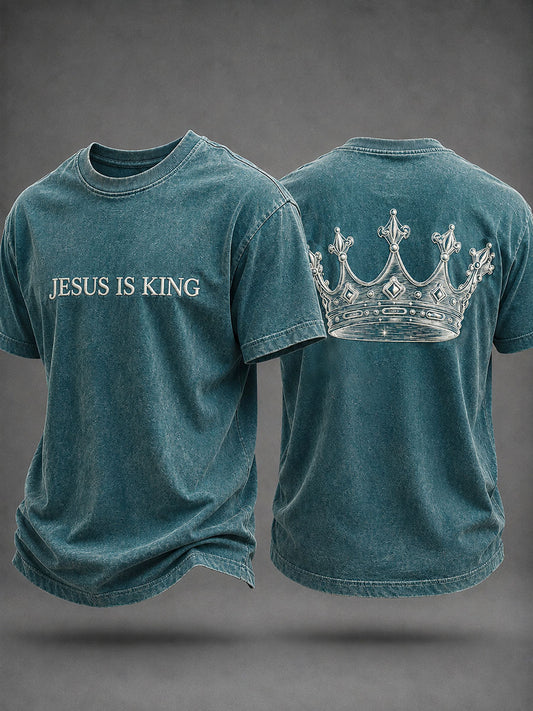 Men's “Jesus Is King”Christian Faith Printed Casual T-Shirt