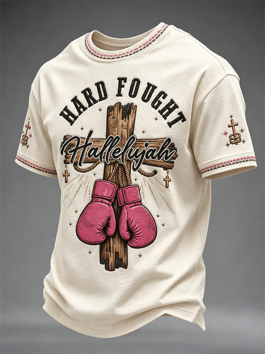 Men's Hard Fought Hallelujah Print Casual Tee