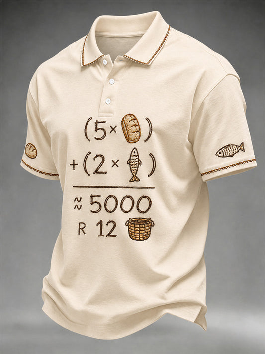 Men's Jesus 2 Fishes 5 Breads 5000 Print Casual Polo