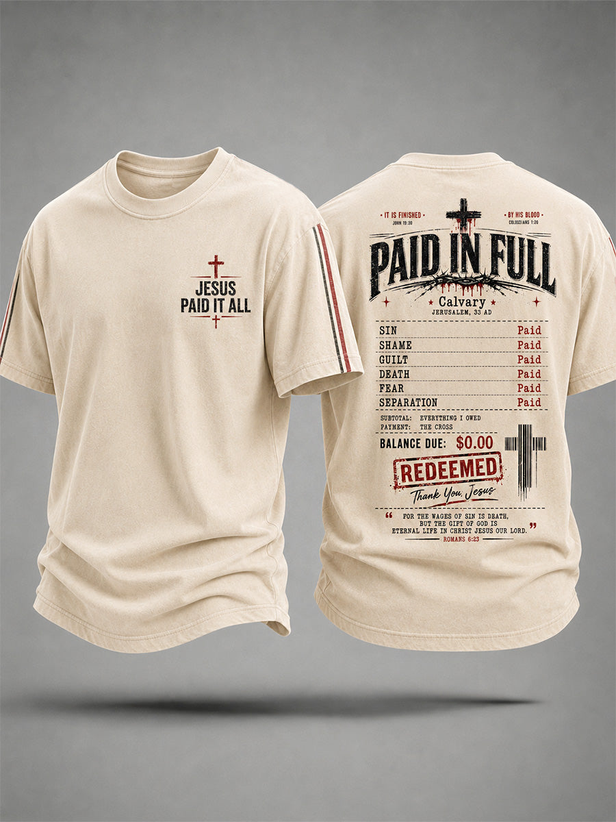 Men's Jesus Paid It All Print Casual Tee