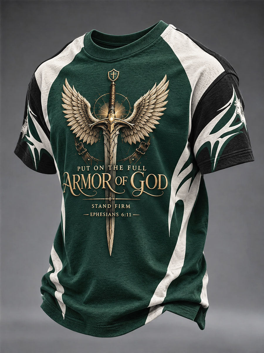 Men's "Put On The Full Armor Of God" Faith Print Casual T-Shirt